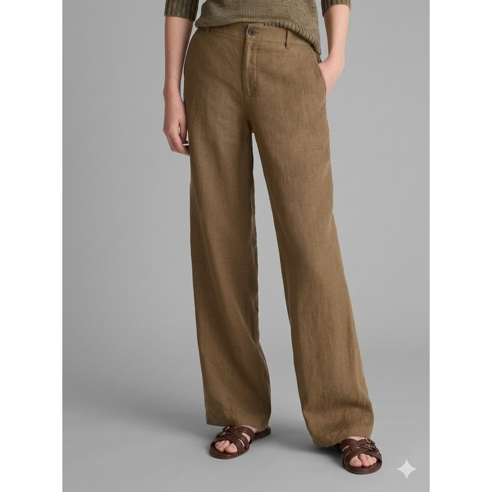 Madewell Linen Pant Womens Size 2 Short Zoe Relaxed Straight Safari Khaki 2S NWT